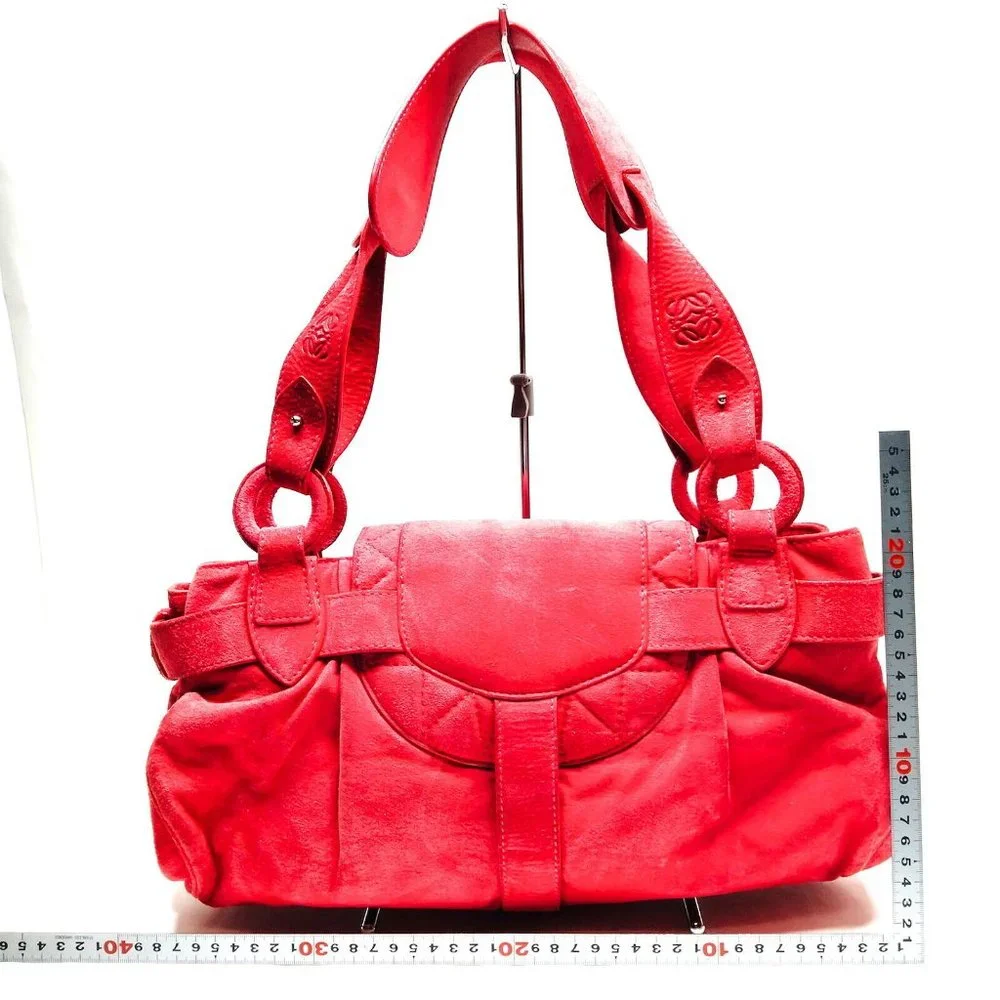 LOEWE Shoulder Bag Red Suede Leather - Picture 2 of 9